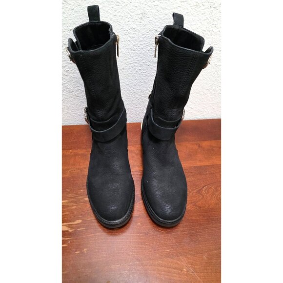 Vince Camuto Kerivini Black Leather Mid-Calf Boots Straps & Buckle Size 7.5 - Picture 2 of 9